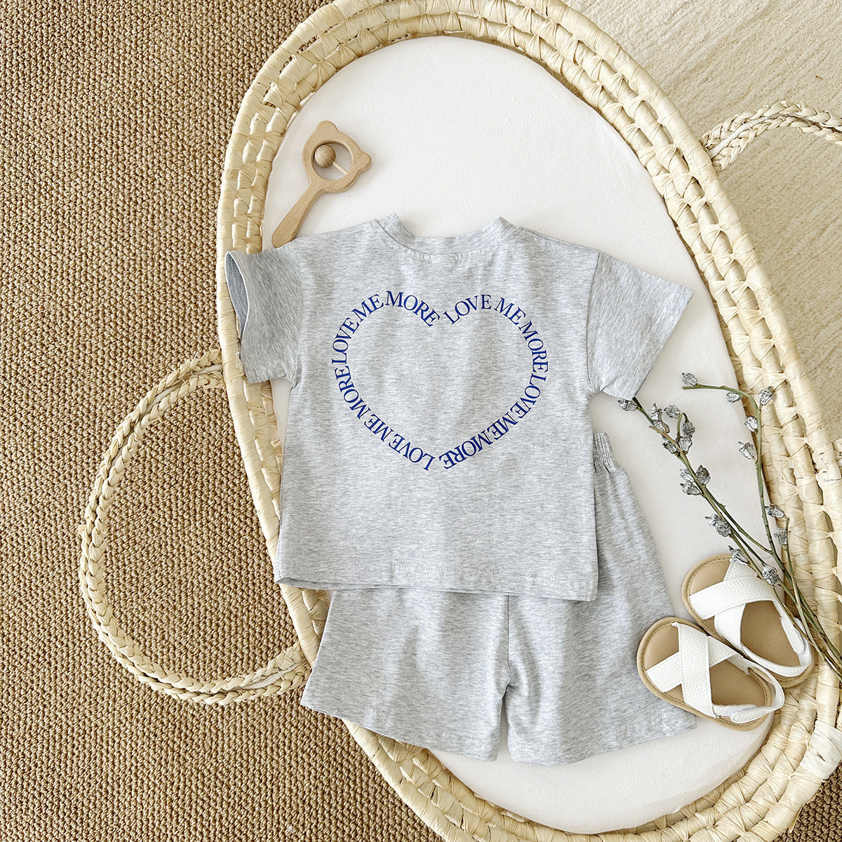 Heart Printing Short Sleeve Suit